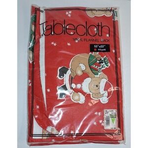 Vtg Flannel Back Vinyl Tablecloth Xmas Teddy Bears Santa Soldiers 52 X 52 Square